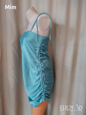 S/M Сатенена, къса рокля в светло зелено , снимка 4 - Рокли - 50670256