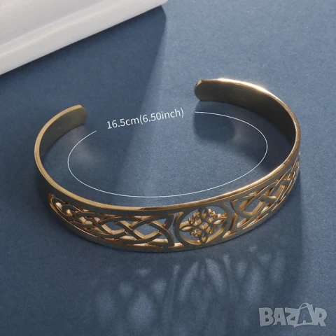 Златиста винтидж гривна с вещерски възел от неръждаема стомана – елегантен символ на защита и сила
, снимка 4 - Гривни - 50955127