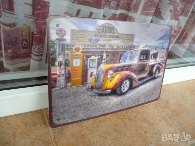 Метална табела кола пикап красив бпядисан пламъци мощен фар, снимка 2 - Декорация за дома - 43765875