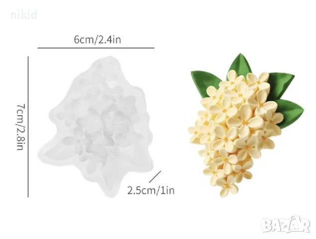 Хортензия Османтус цвете цветя купчина силиконов молд форма фондан шоколад гипс, снимка 3 - Форми - 48790849