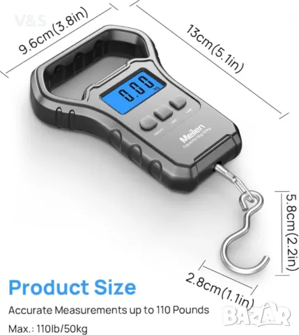 Везна за риба, висяща везна за багаж 110lb/50kg Риболовна везна с LCD дисплей с подсветка, везна за , снимка 5 - Други стоки за дома - 48529541