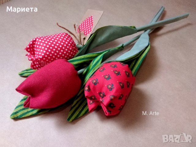 Букет Лалета Текстилни Лалета Червени Лалета Червени Цветя Ръчна Изработка Лалета от Плат , снимка 4 - Декорация за дома - 37918583