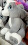 Детска играчка Плюшено куче, седнало в сиво бяло с папийонка на сини точки, 50 см, снимка 2