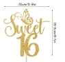 Sweet 16 години пеперуда розов злато брокатен картонен топер украса декор за торта рожден ден парти, снимка 3
