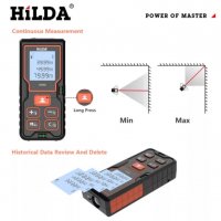 Лазерна ролетка HILDA, Обхват 100м, Точност ±2mm, Разстояние, Площ, Обем, LCD екран, Питагоро, снимка 3 - Други инструменти - 38827209