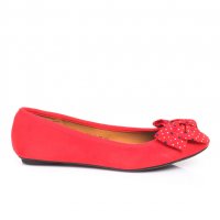  Ежедневни пантофки с панделка на свежи точки от еко кожа и велур   в червен цвят №37,38, снимка 1 - Дамски ежедневни обувки - 28801110