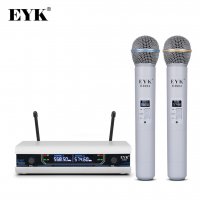 Безжична микрофонна UHF система EYK-E3002W, 2 мет. микрофона, обхват до 60 м, функциия Mute , снимка 13 - Аудиосистеми - 39129046