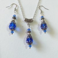 Разкошен комплект бижута в кралско синьо и филигранни орнаменти в цвят Сребро , снимка 1 - Бижутерийни комплекти - 37849224