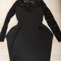 Стилна дамска черна рокля с дантелен гръб и дантелени ръкави, снимка 1 - Рокли - 23186607