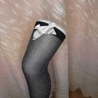 Черни чорапи със сребриста нишка с пандела , снимка 2 - Бельо - 35627580