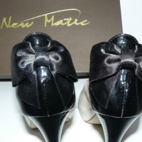 New Matic, Shoe Art, Lavorazione Artigiana бежаво/черно, панделка, висок ток 12см- 37 номер, 24.8см , снимка 6 - Дамски елегантни обувки - 28721899
