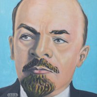 Огромна Стара картина масло на платно Ленин портрет, снимка 2 - Антикварни и старинни предмети - 37559624