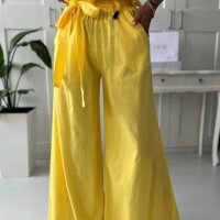 Дамски панталон със широк крачол в жълто  , снимка 3 - Панталони - 43988076