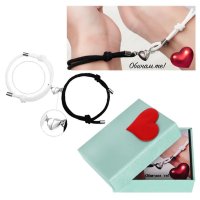  Kомплект ОБИЧАМ ТЕ - две гривни с магнит сърце, снимка 1 - Романтични подаръци - 39377818