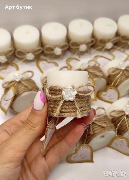 Подарък за гости, малки свещи рустик стил, снимка 1