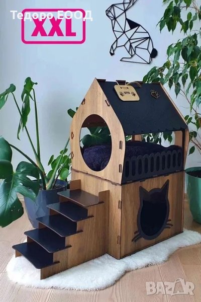 Къщичка за котки, дървена котешка къщурка, къща домашен любимец, коте, снимка 1