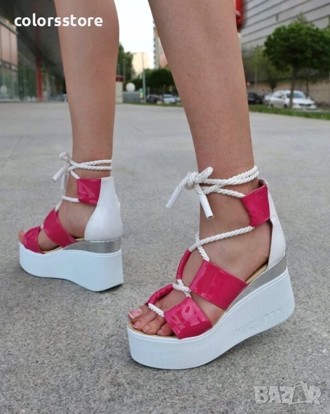 Сандали на платформа - циклама и бяло лак с бяло ходило - 311

, снимка 1