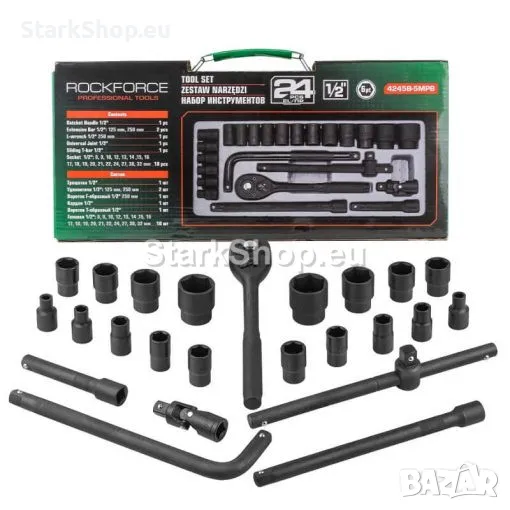 Професионално Гедоре 1/2″ 24 части Усилени Ударни Вложки ROCKFORCE от хром молибден Cr-Mo, снимка 1