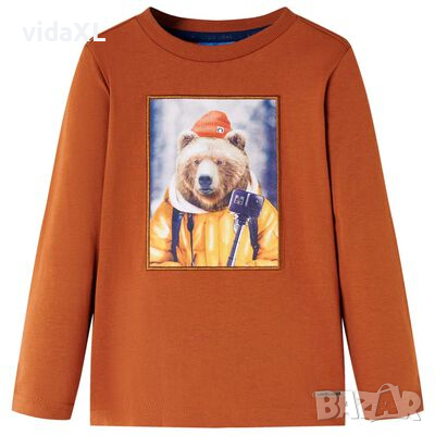 Детска тениска с дълъг ръкав, опушено оранжево, 140（SKU:12773, снимка 1