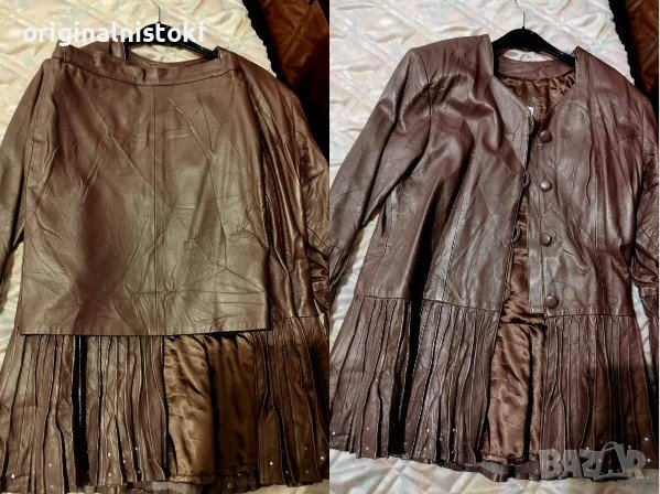 Естетвена кожа костюм в кафяв цвят, снимка 1