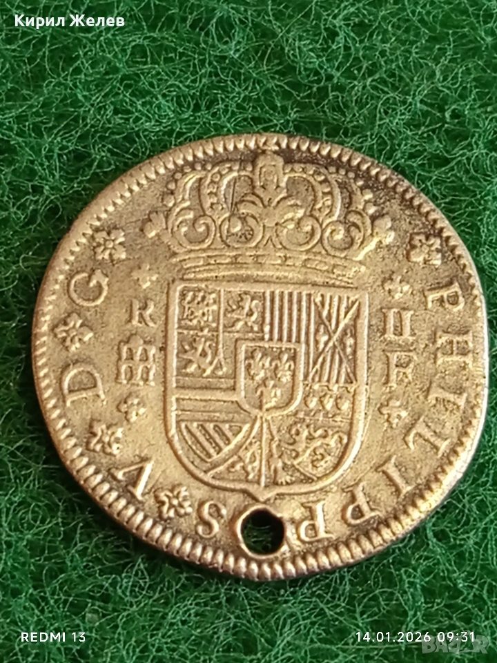 Сребърна монета 2 реала 1721г. Филип пети Испания Сеговия за КОЛЕКЦИЯ 52910, снимка 1