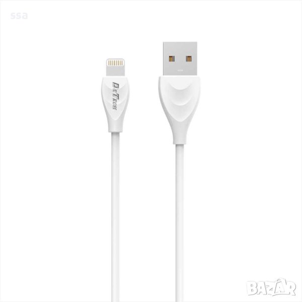 Кабел за данни и зареждане USB - Lightning (iPhone) 1.0m, Бял - DeTech, снимка 1