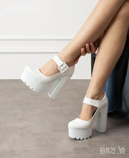 Обувки на ток - бяла кожа - FB20, снимка 1