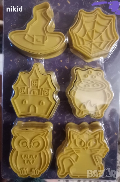 6 бр Хелоуин Halloween паяжина шапка коте пластмасови разглобяеми резци форми фондан тесто бисквитки, снимка 1