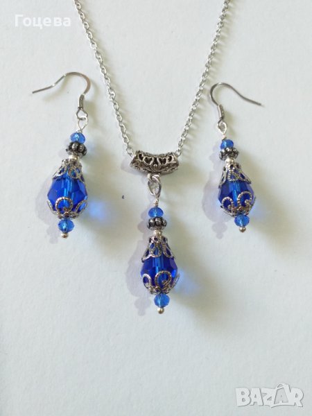 Разкошен комплект бижута в кралско синьо и филигранни орнаменти в цвят Сребро , снимка 1