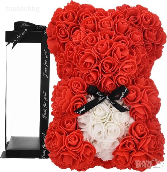 Мече от рози със сърце в кутия, снимка 1