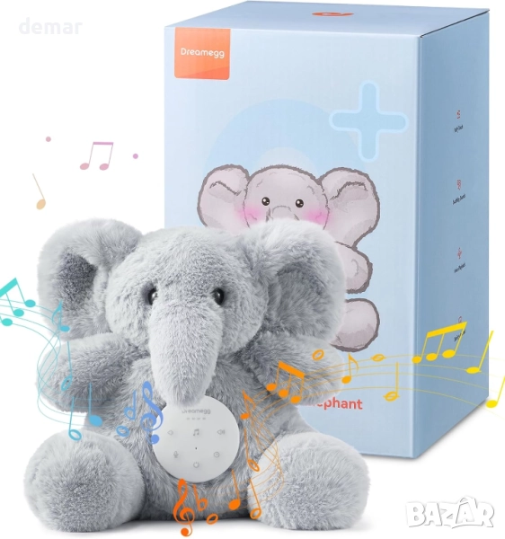 Dreamegg машина за бял шум за бебе - Snuggle Elephant със запис на глас, 21 успокояващи звука, снимка 1