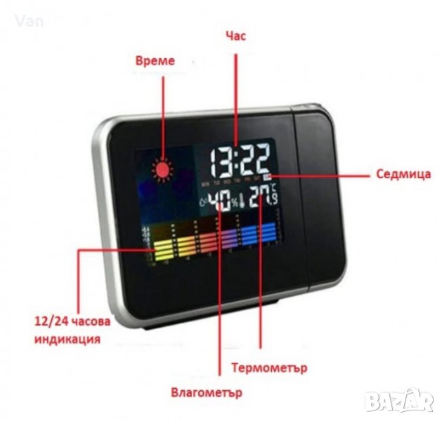 Часовник с метео станция , проекция , аларма и др., снимка 1