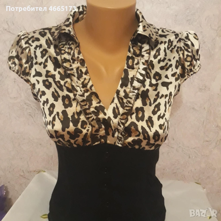 Дамски Топ черен с принт, снимка 1