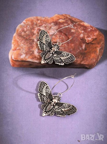 👑 💗Невероятно Красиви Готически Обеци Пеперуди с Череп в Сребристо с Винтидж Мотиви КОД : е395💗 , снимка 1
