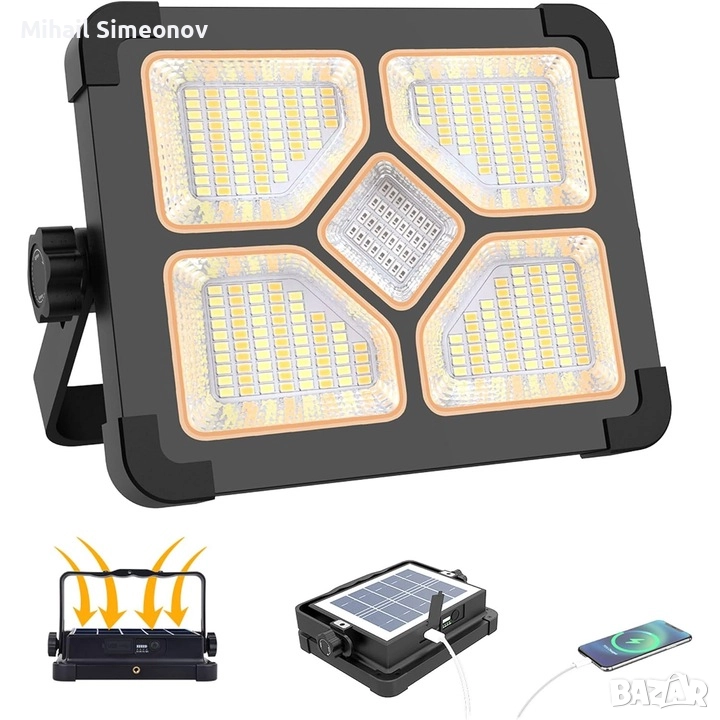 Акумулаторен LED прожектор 150W, 15000mAh, 296 LED диода, 5 режима на работа, водоустойчив IP66, ком, снимка 1