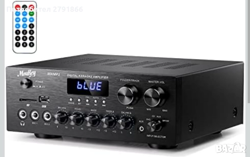 Bluetooth 5.0 стерео аудио усилвател Moukey 2.0 канален стерео аудио приемник с USB,SD,AUX,RCA, снимка 1