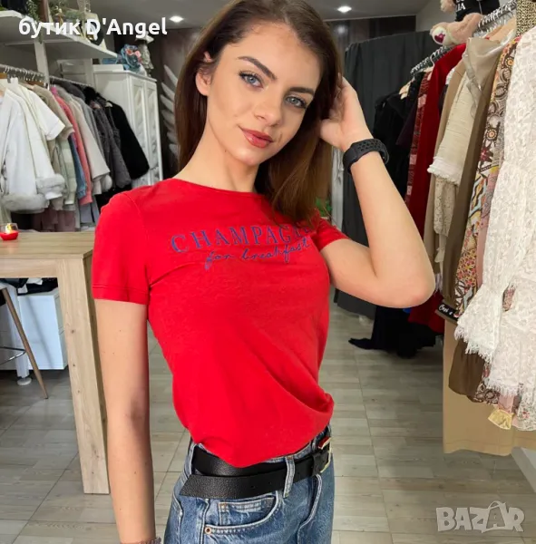 Тениска в червен цвят ❤️Champagne for breakfast, снимка 1