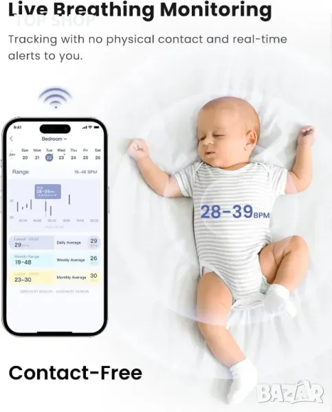 BOOPOO Smart Baby Monitor 2K, нощно виждане,откриване на плач,2.4/5GHz, снимка 1