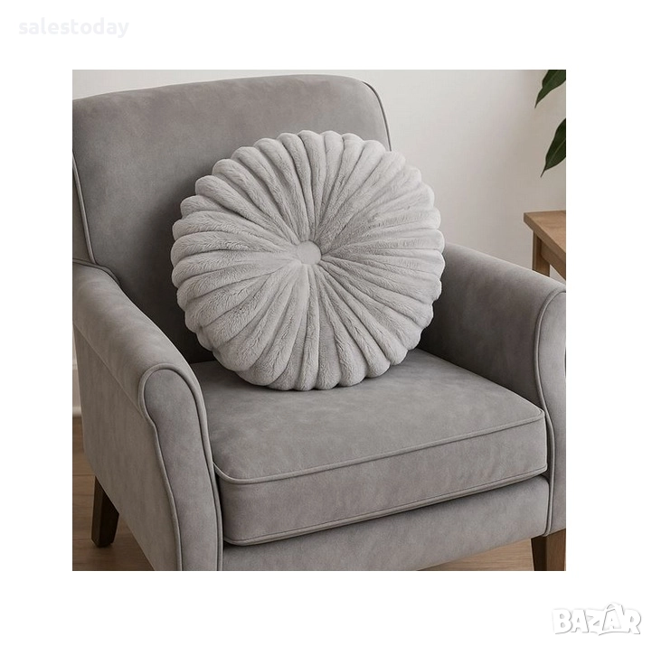 Декоративна възглавница, сива, Ø35cm, снимка 1