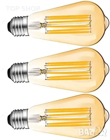 Нови 3 броя Енергоспестяващи LED ST64 крушки E27, топла светлина 2700K, снимка 1