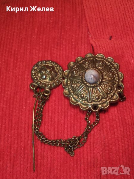 19в ВЪЗРОЖДЕНСКА РЯДКА БОГАТО ОРНАМЕНТИРАНА ДВОЙНА БРОНЗОВА ЗАБОДКА БРОШКА ЕТНО НАКИТ За НОСИЯ 34409, снимка 1