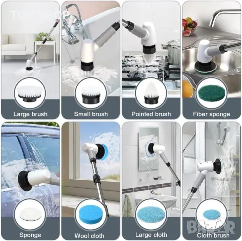 Безжичен електрически скрубер, почистваща четка за дома, 400 оборота в минута, снимка 6 - Други стоки за дома - 49580388