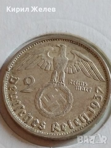 Сребърна монета 2 райхсмарки 1937г. Нацистка Германия Трети Райх с СХВАСТИКА за КОЛЕКЦИЯ 42070, снимка 2 - Нумизматика и бонистика - 43798767