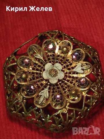 УНИКАЛНО РЯДКО ФИЛИГРАННО ПОЗЛАТЕН БРОНЗ ВЪЗРОЖДЕНСКО АЖУРНО ФЛОРАЛ УКРАШЕНИЕ с АМЕТИСТ КАМЪНИ 10947, снимка 5 - Антикварни и старинни предмети - 31358686