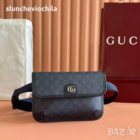 чанта Gucci GG Supreme Jacquard Belt Bag Grey & Black, снимка 6 - Чанти - 52403983