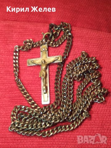 СТАРИННО ПОСРЕБРЕНО БРОНЗОВО РАЗПЯТИЕ КРЪСТ МАЙСТОРСКА РЯДКА РАБОТА с ПОЗЛАТЕНА РЕТРО ВЕРИЖКА 17316 , снимка 2 - Антикварни и старинни предмети - 37170808