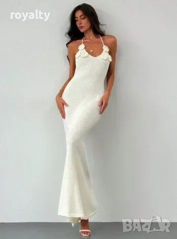 Плетена рокля с флорални мотиви в кайсиев цвят 🍑, снимка 6 - Рокли - 49206235