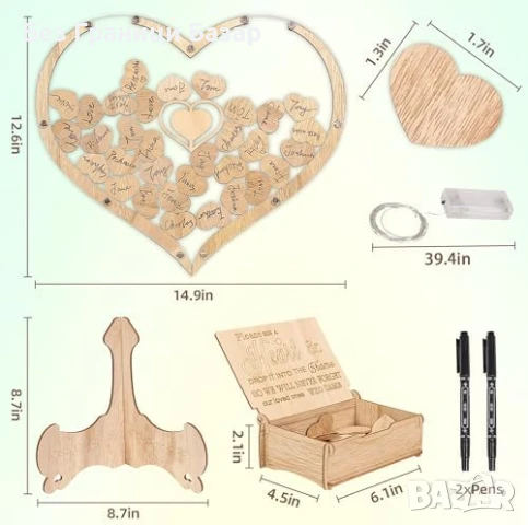 Нови Сърца за гости, сватбена декорация с кутия и LED осветление декор, снимка 5 - Други - 51131517