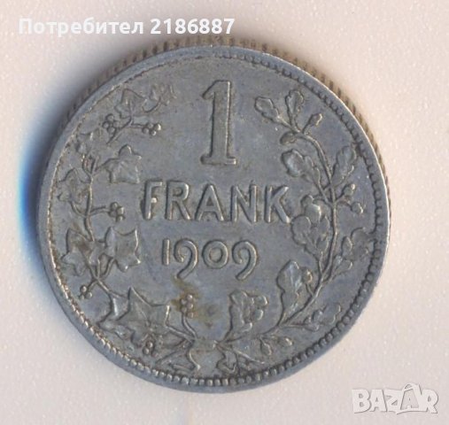 Белгия стар сребърен франк 1909 година, снимка 1