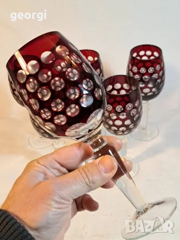 сервиз за вино 6 чаши рубинен кристал  1/5, снимка 7 - Сервизи - 48731579